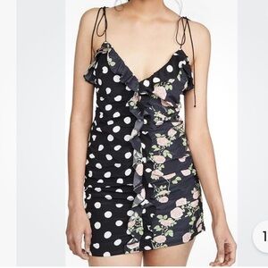 For love & lemons black floral, polkadot, ruffle, mini dress small